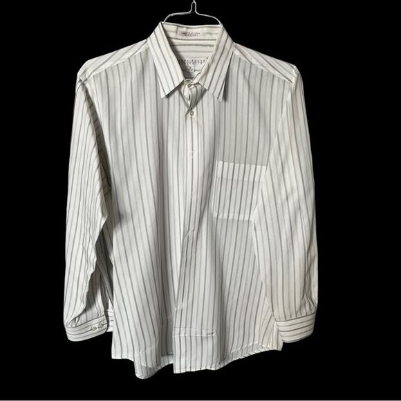 PERRY ELLIS PORTFOLIO Mens White with Gray Stripes Dress Shirt Size 16 (32-33) - Picture 1 of 6